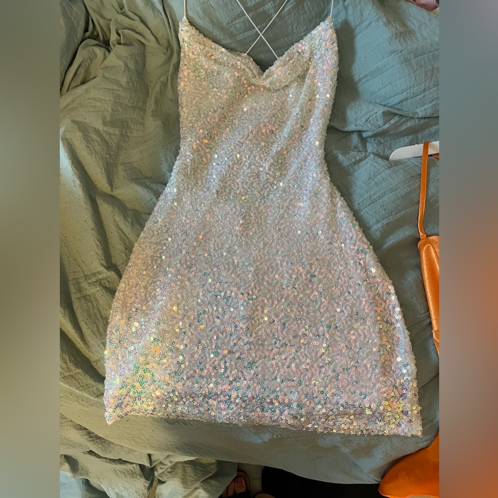 Windsor Brand cowel neck sequin mini dress